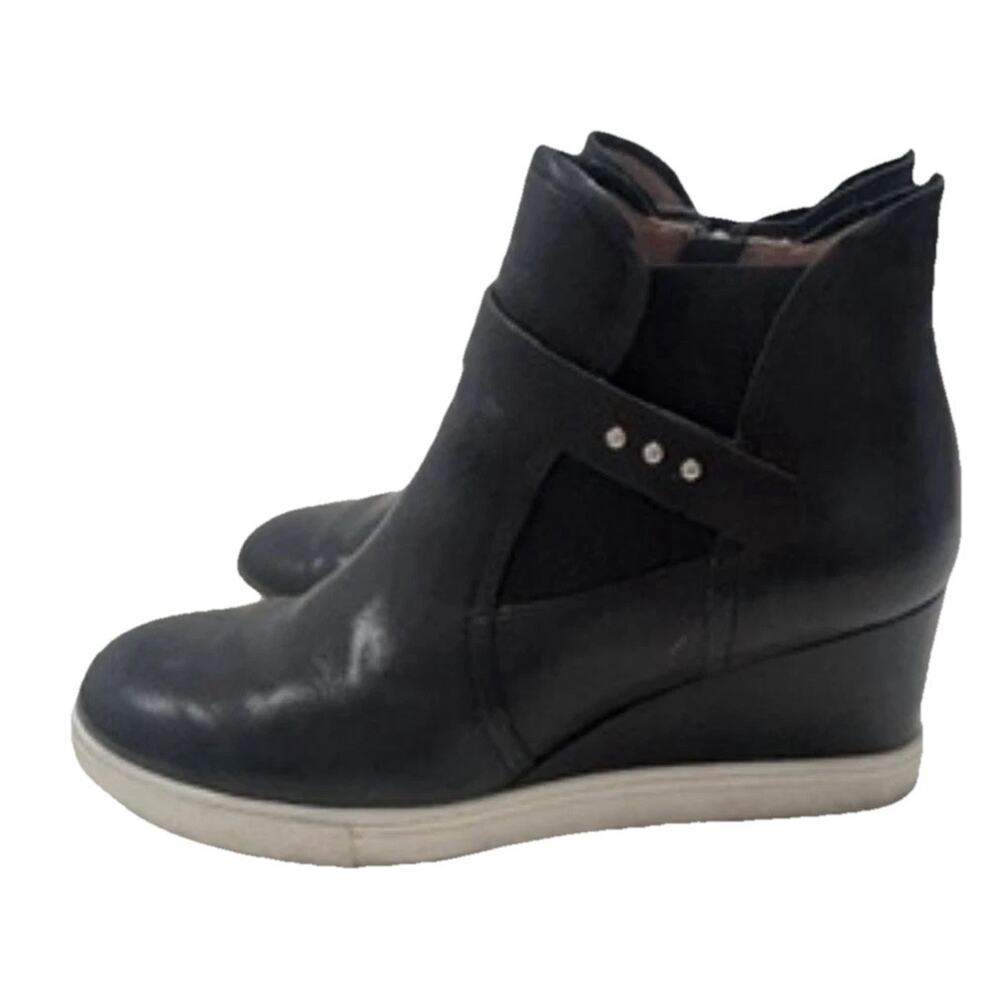 LINEA PAOLO SIZE 9 M FRESHTON BLACK LEATHER SNEAKER WEDGE ANKLE BOOTS